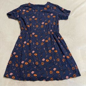 Dip Girls Navy Blue Orange Floral Short Sleeve Dress Sz 8/10 Med‎